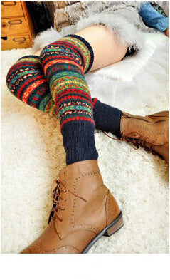 Warm thick cotton socks color knee pads boots socks