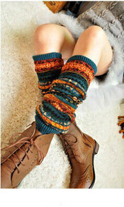 Warm thick cotton socks color knee pads boots socks