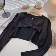 Irregular Short Foldable Tops, Fashionable Long-sleeved Knitted Cardigans