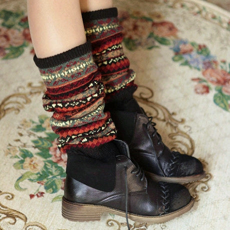 Warm thick cotton socks color knee pads boots socks