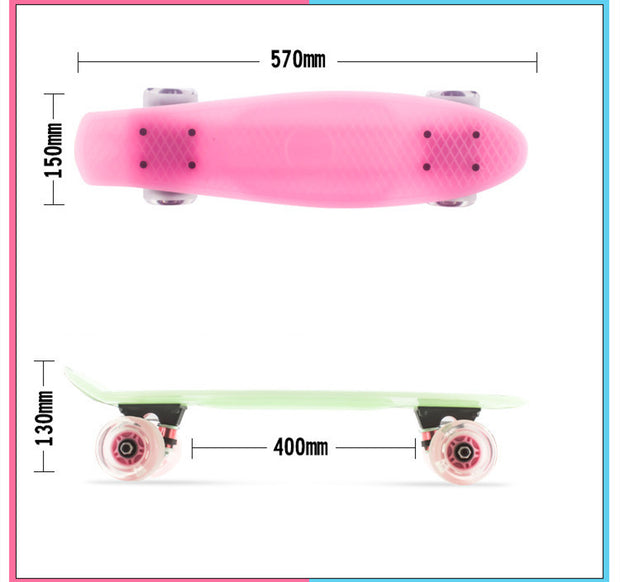 Plastic Four-wheel Fish Skateboard Flashing Wheel Road Single Curved Skateboard