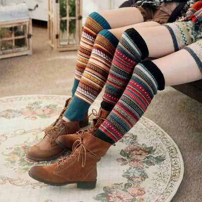 Warm thick cotton socks color knee pads boots socks