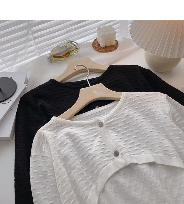 Irregular Short Foldable Tops, Fashionable Long-sleeved Knitted Cardigans