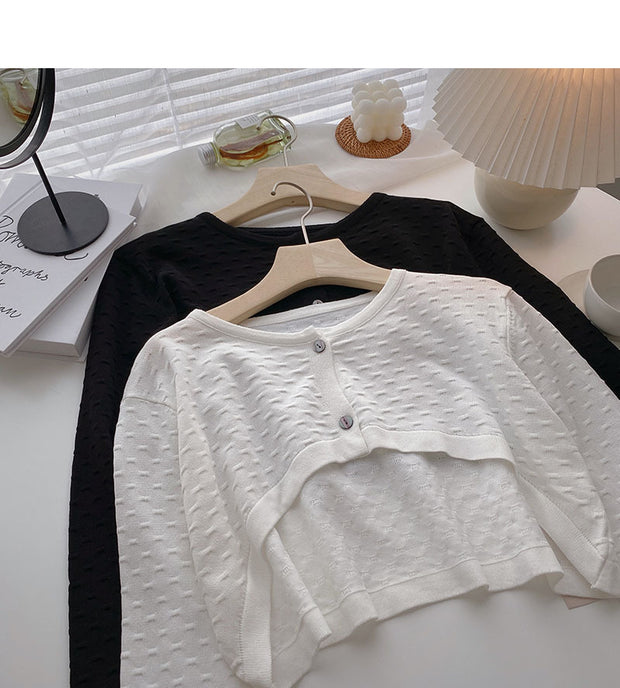 Irregular Short Foldable Tops, Fashionable Long-sleeved Knitted Cardigans